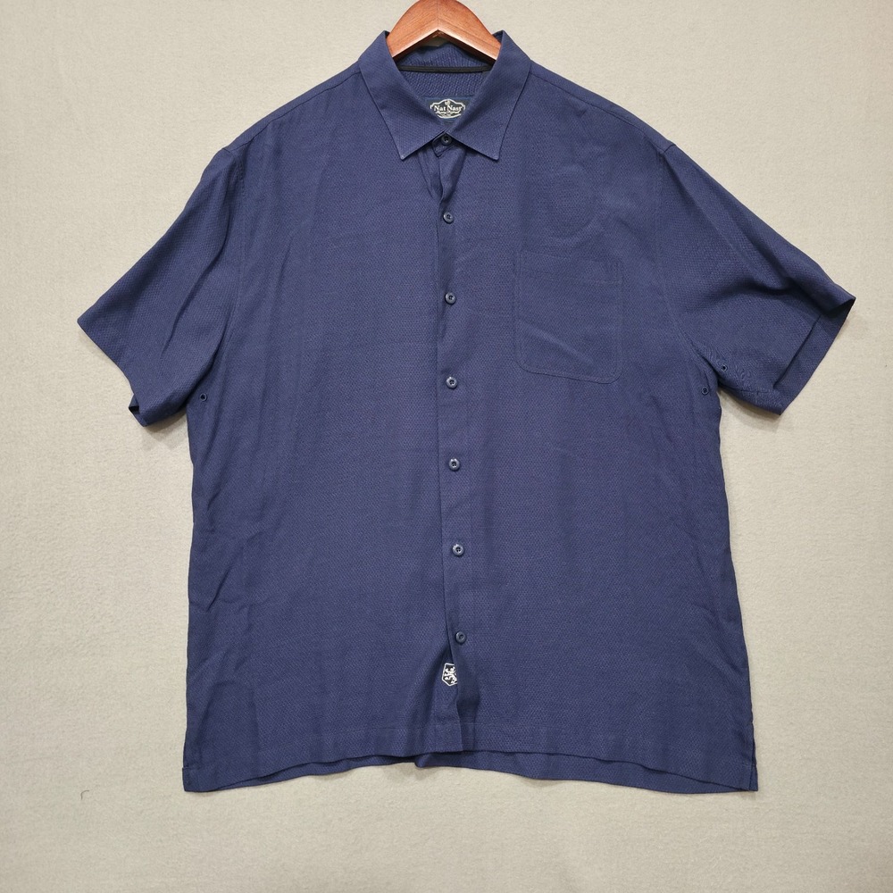Nat Nast Men's Blue Short Sleeve Button Up‎ Shirt Size Large